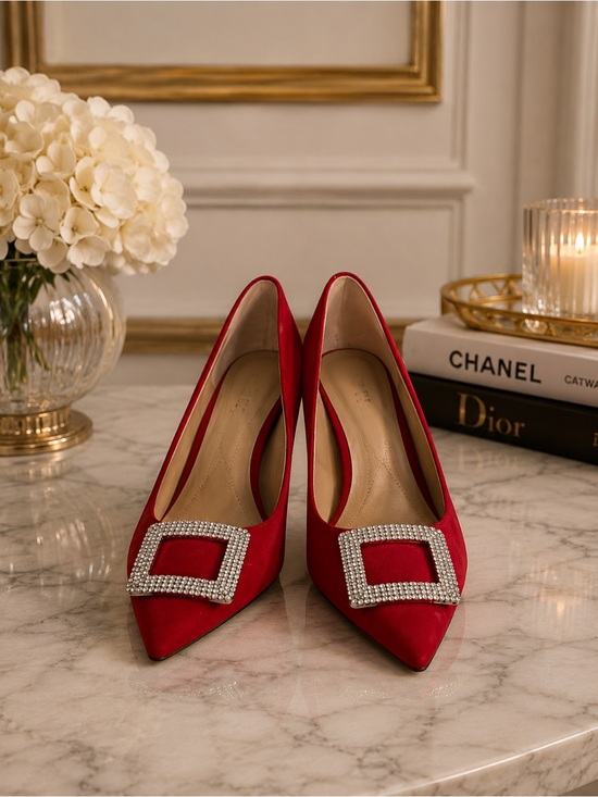 Alfani Shoes - Red suede Alfani heels with rhinestones size 6.5